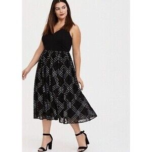 Torrid Black Ponte & Mesh Plaid Midi Dress